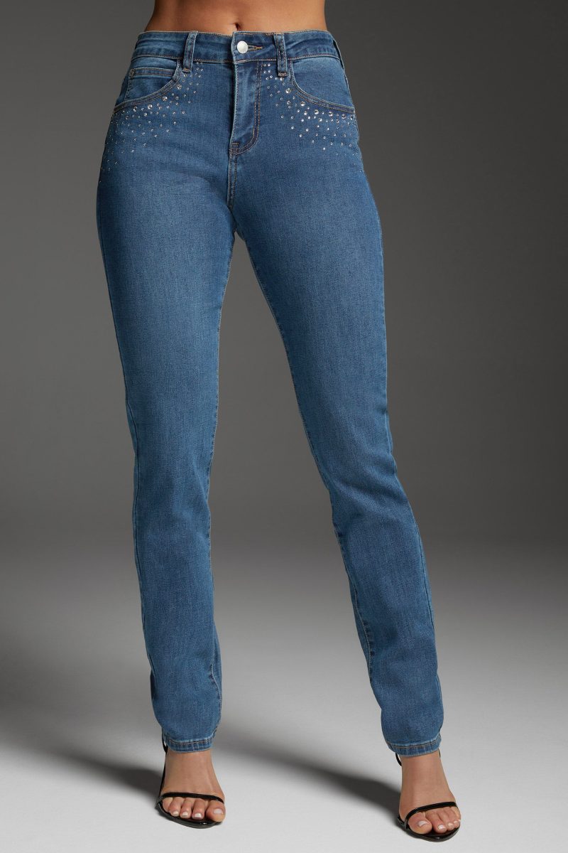 bebe Slim Jean Embellished With Crystals by Swarovski