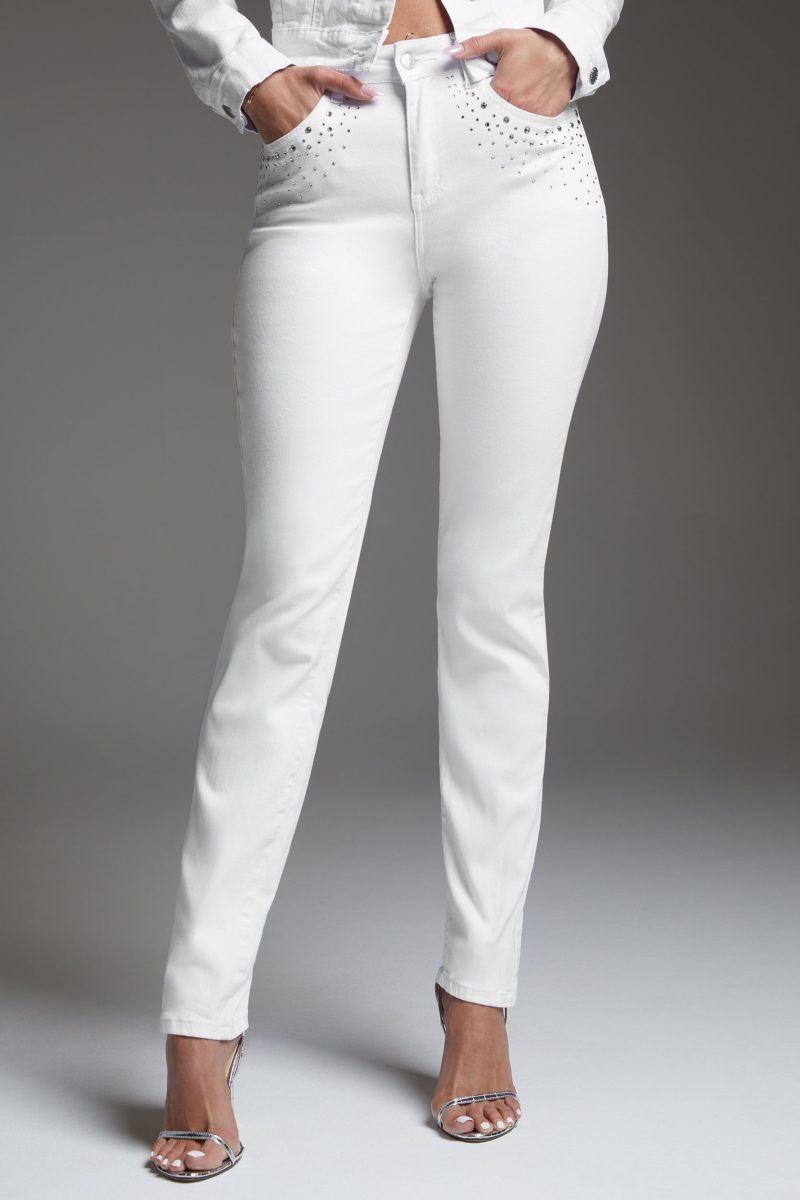 bebe Slim Jean Embellished With Crystals by Swarovski