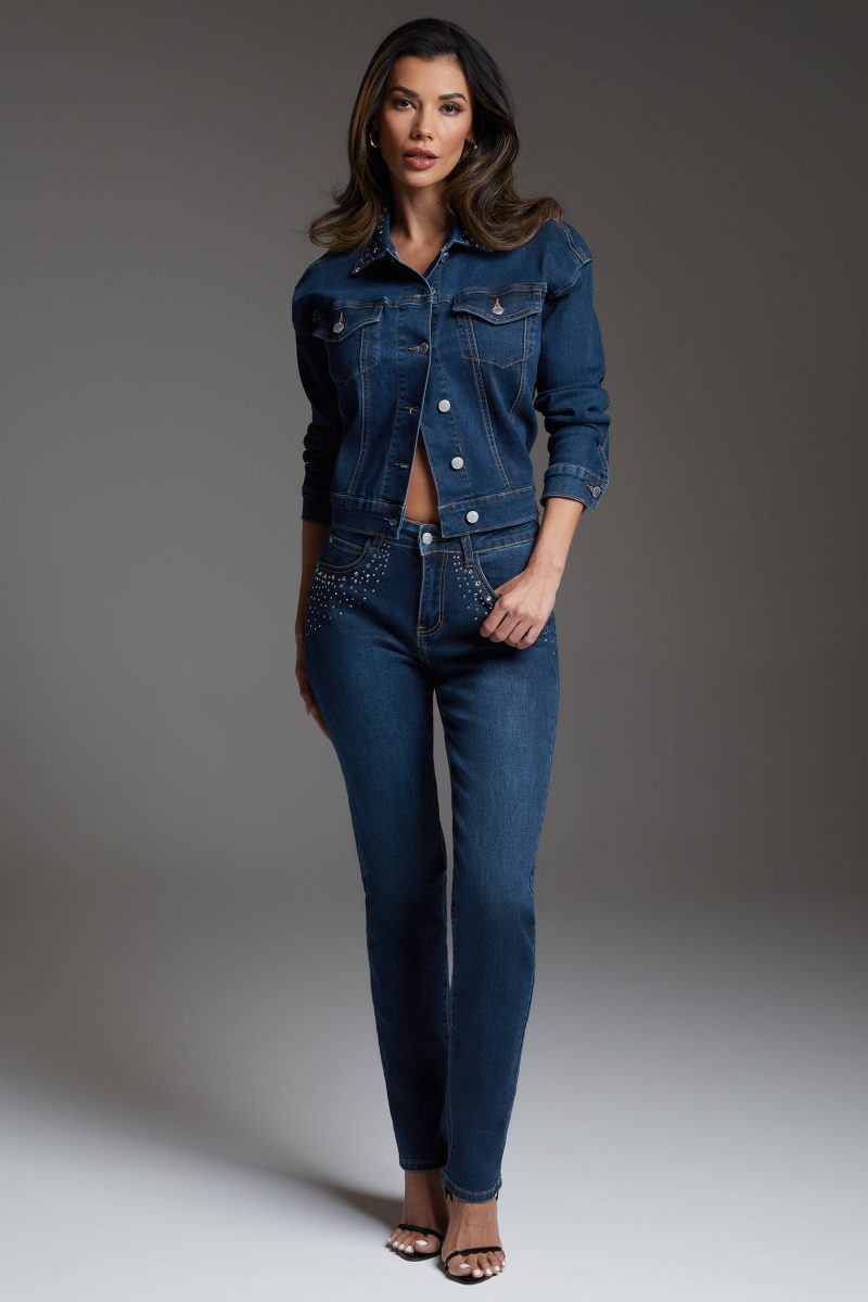 bebe Denim Jacket Embellished With Crystals by Swarovski