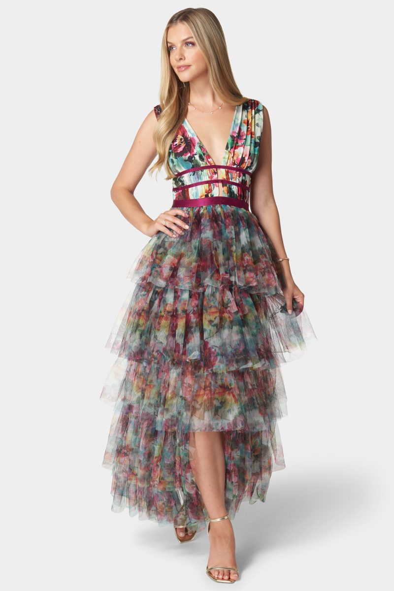 Tiered High Low Mesh Dress