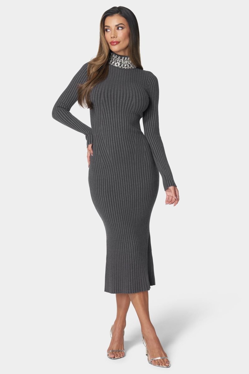 Crystal Neck Midi Sweater Dress
