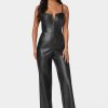 Faux Leather Cropped Leg Jumpsuit