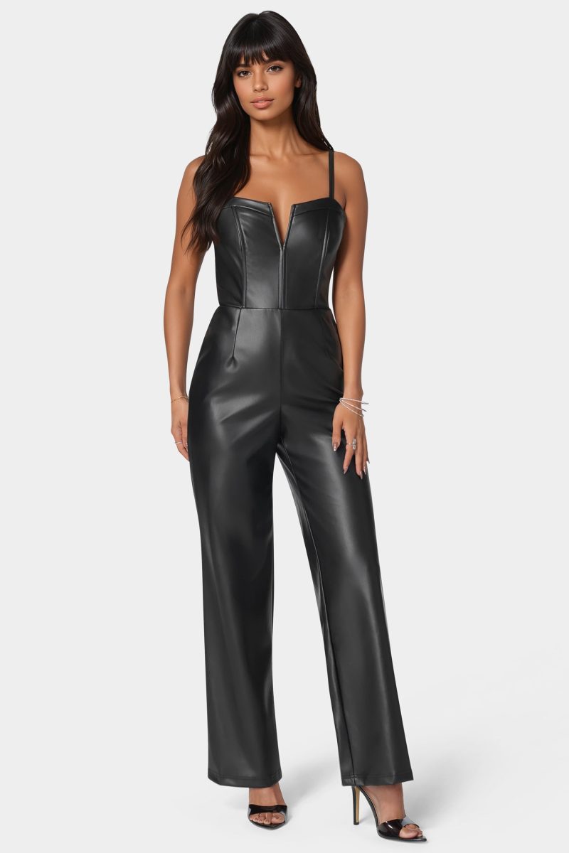 Faux Leather Cropped Leg Jumpsuit